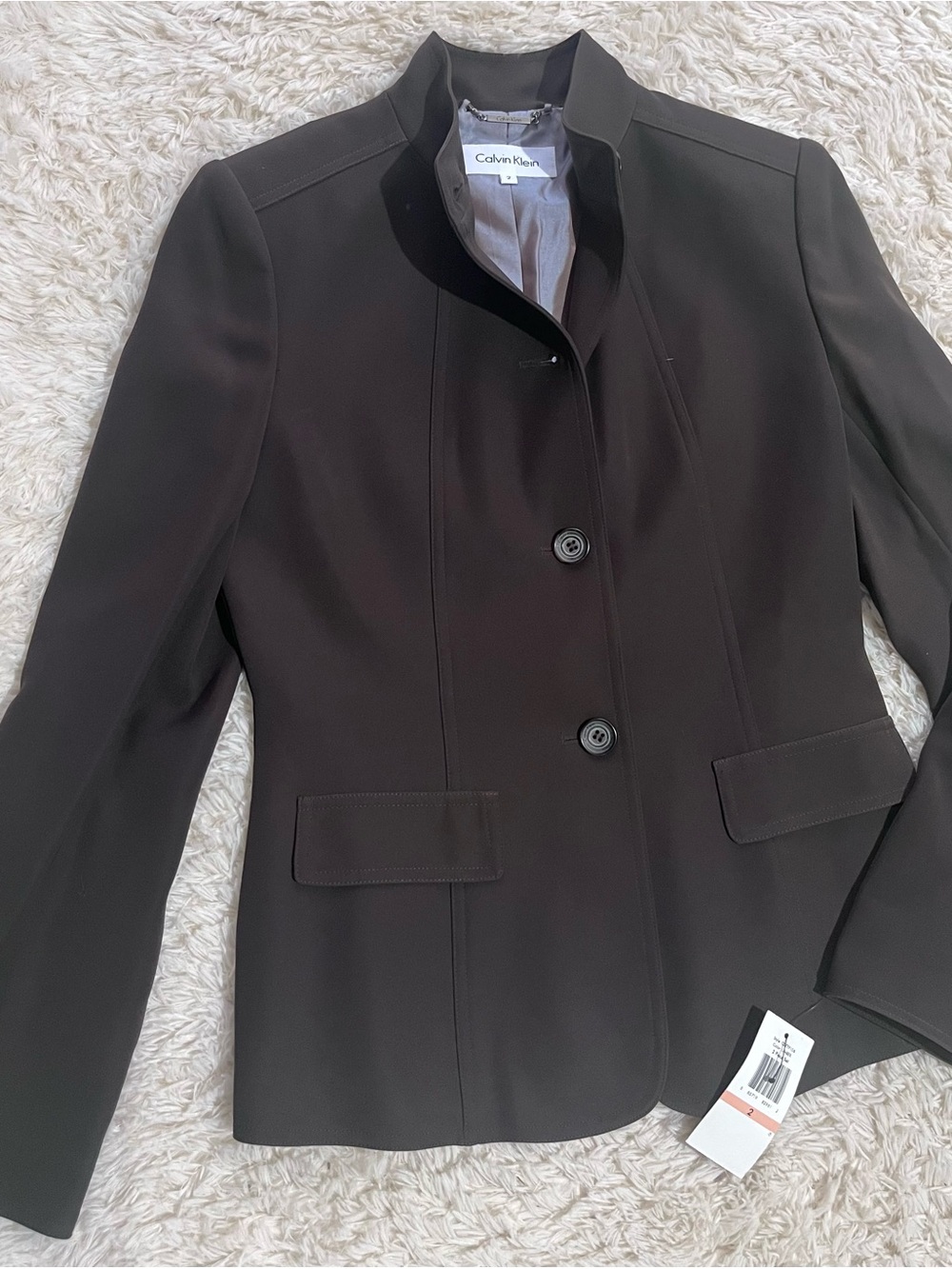 Calvin Klein Women's Brown Tailored Button Blazer Jacket